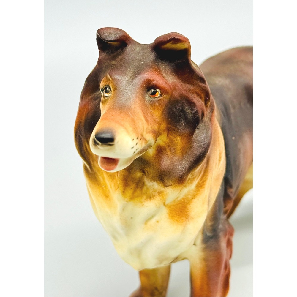 Collie Rough Coat Mother and Puppy Set Dog Figurine Brown Ceramic Japan - Picture 3 of 16